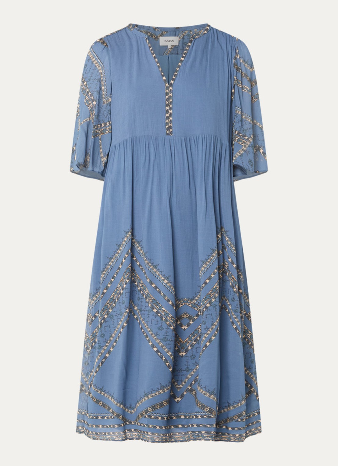 ba&sh Pacifica midi tuniekjurk met print - voorkant 3 blauw