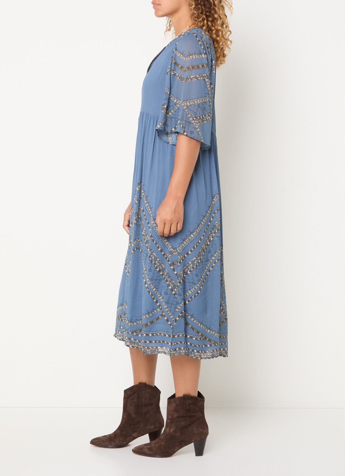ba&sh Pacifica midi tuniekjurk met print - voorkant 4 blauw