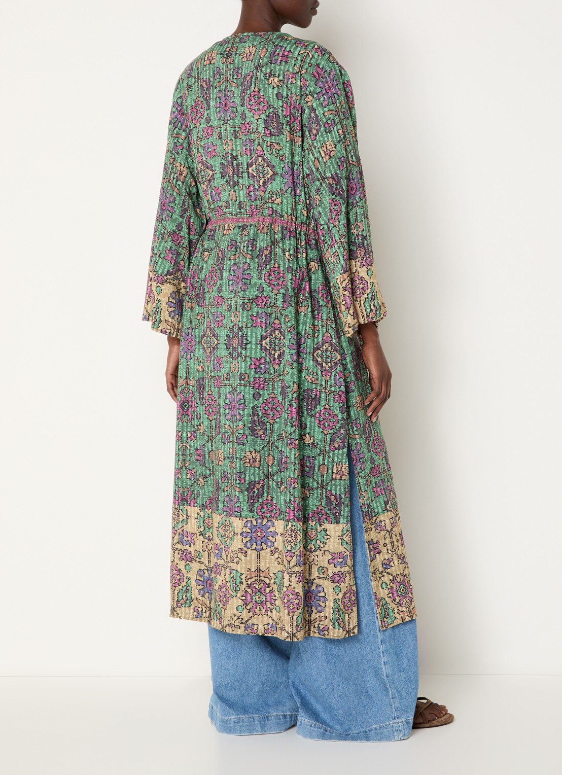 ba&sh Padrig kimono vest met strikceintuur en  print - achterkant 3 groen