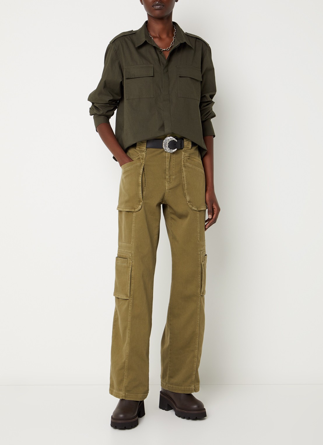 ba&sh Palani blouse met borstzakken - voorkant 3 bronsgroen