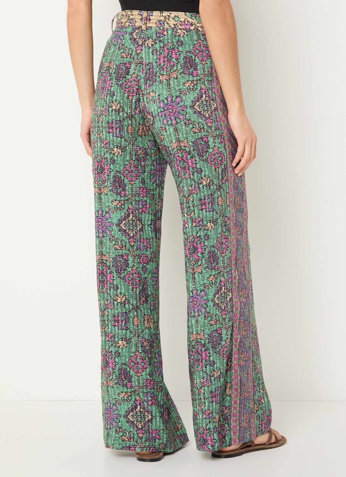 ba&sh Pali high waist loose fit pantalon met grafische print - achterkant groen