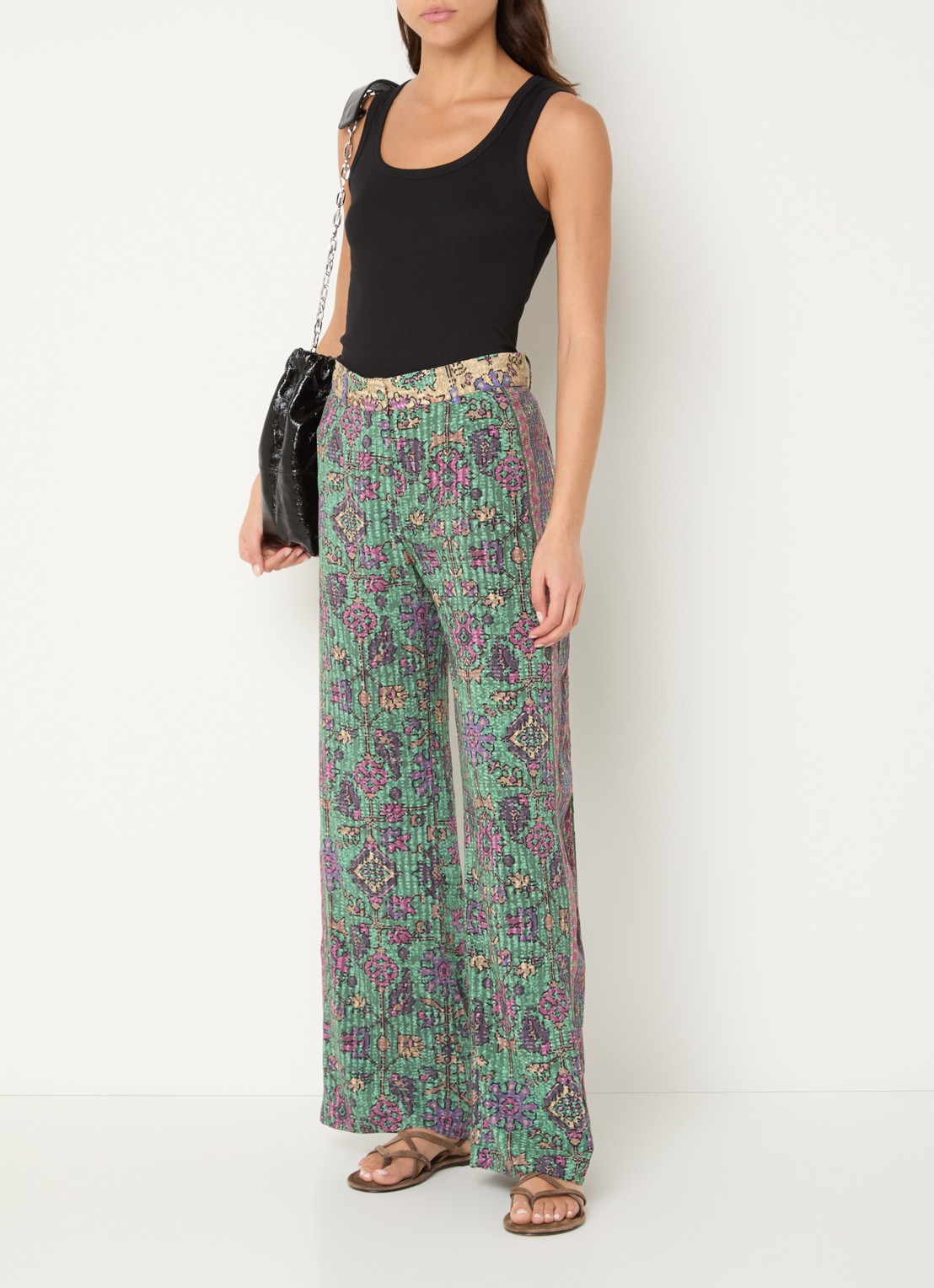 ba&sh Pali high waist loose fit pantalon met grafische print - voorkant 3 groen