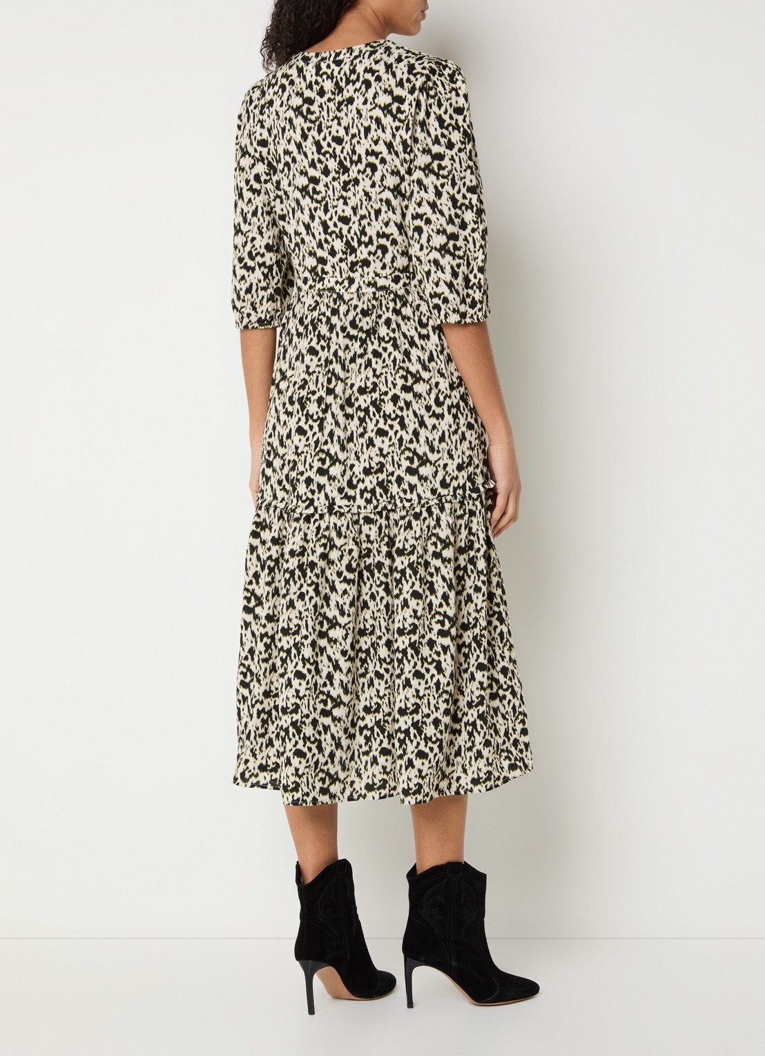 ba&sh Palma midi blousejurk met panterprint - achterkant gebroken wit