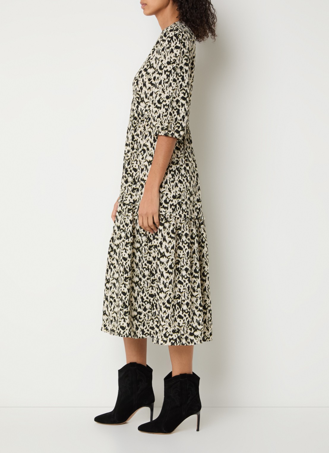 ba&sh Palma midi blousejurk met panterprint - voorkant 3 gebroken wit
