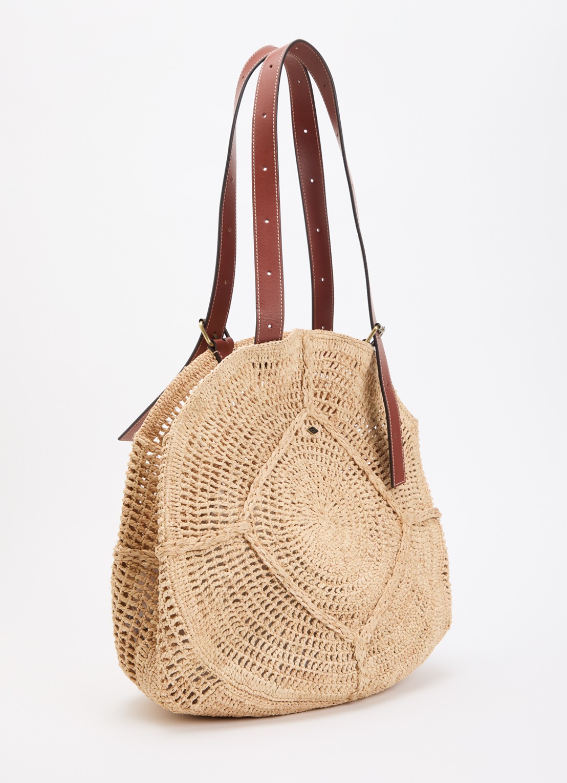 ba&sh Palma schoudertas van raffia met details van leer - achterkant 2 beige