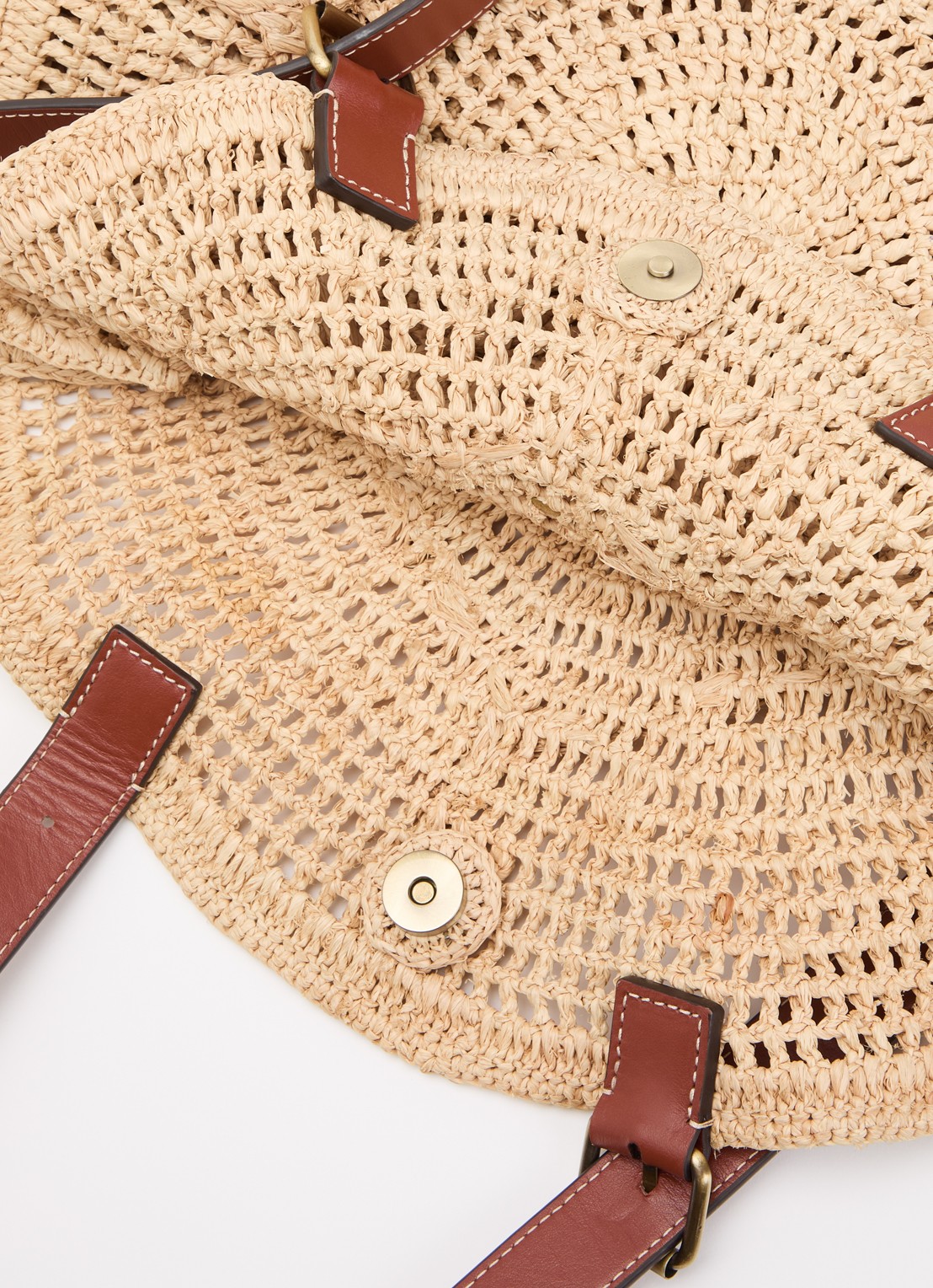 ba&sh Palma schoudertas van raffia met details van leer - detail 3 beige