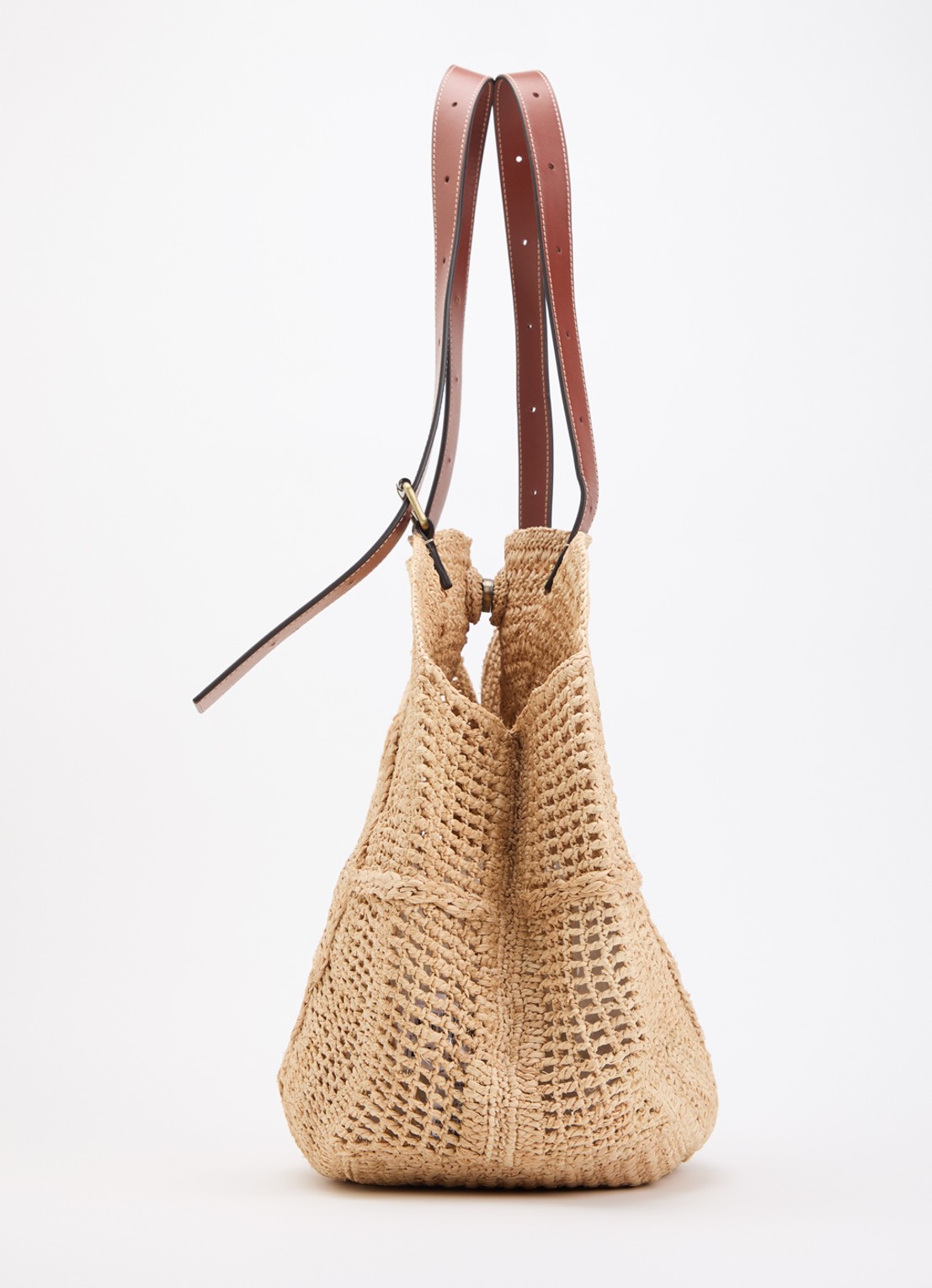 ba&sh Palma schoudertas van raffia met details van leer - detail 4 beige