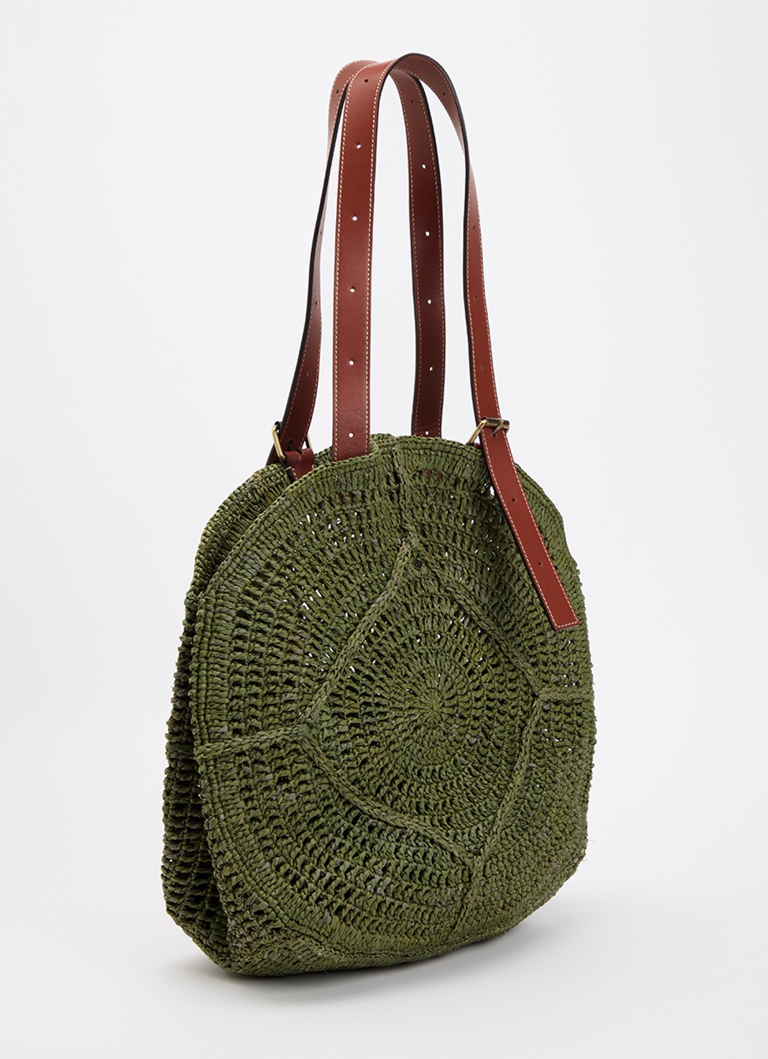 ba&sh Palma schoudertas van raffia met details van leer - achterkant 2 groen