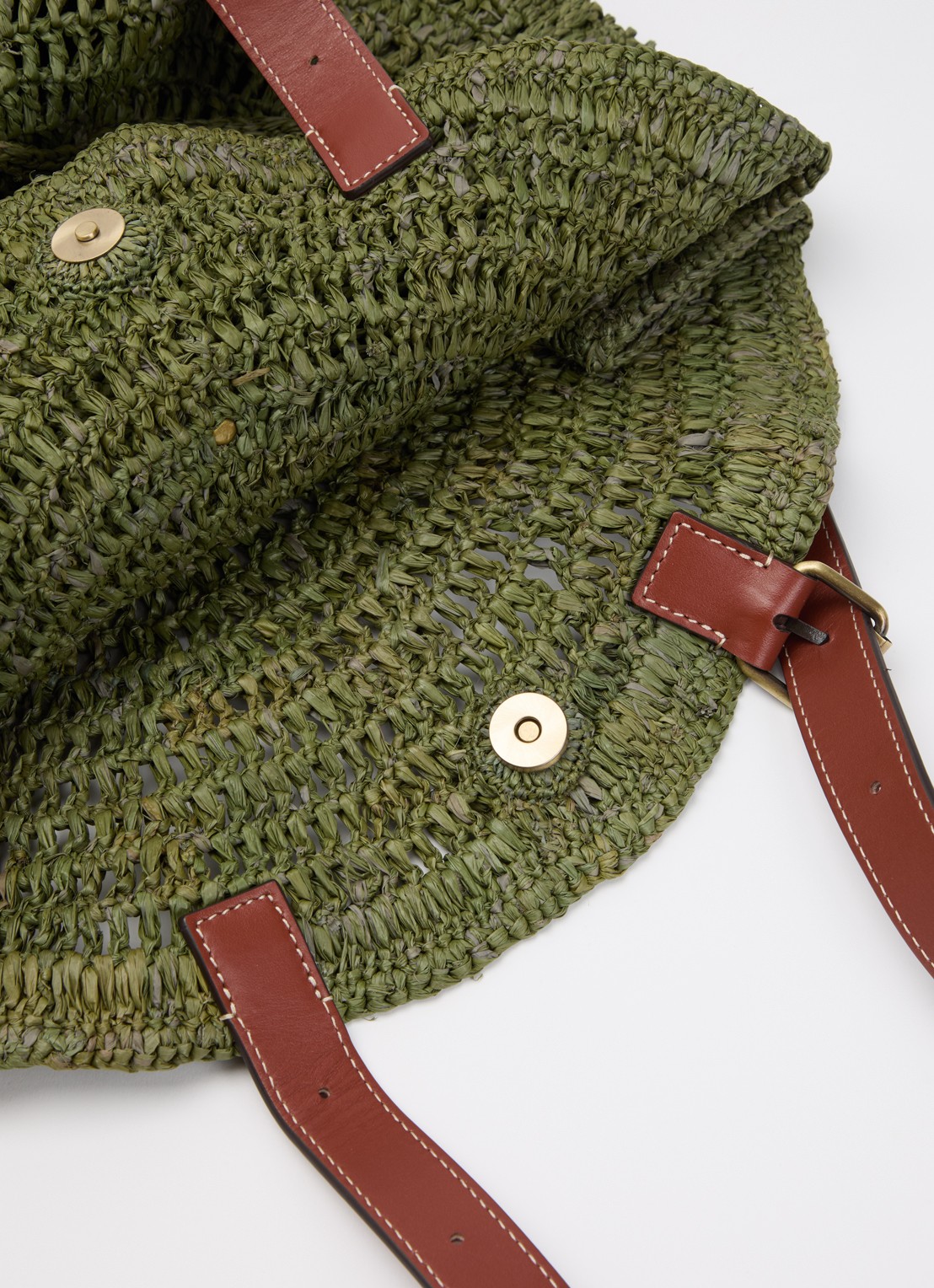 ba&sh Palma schoudertas van raffia met details van leer - detail 3 groen