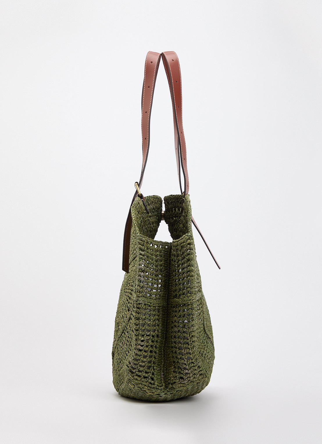 ba&sh Palma schoudertas van raffia met details van leer - detail 4 groen