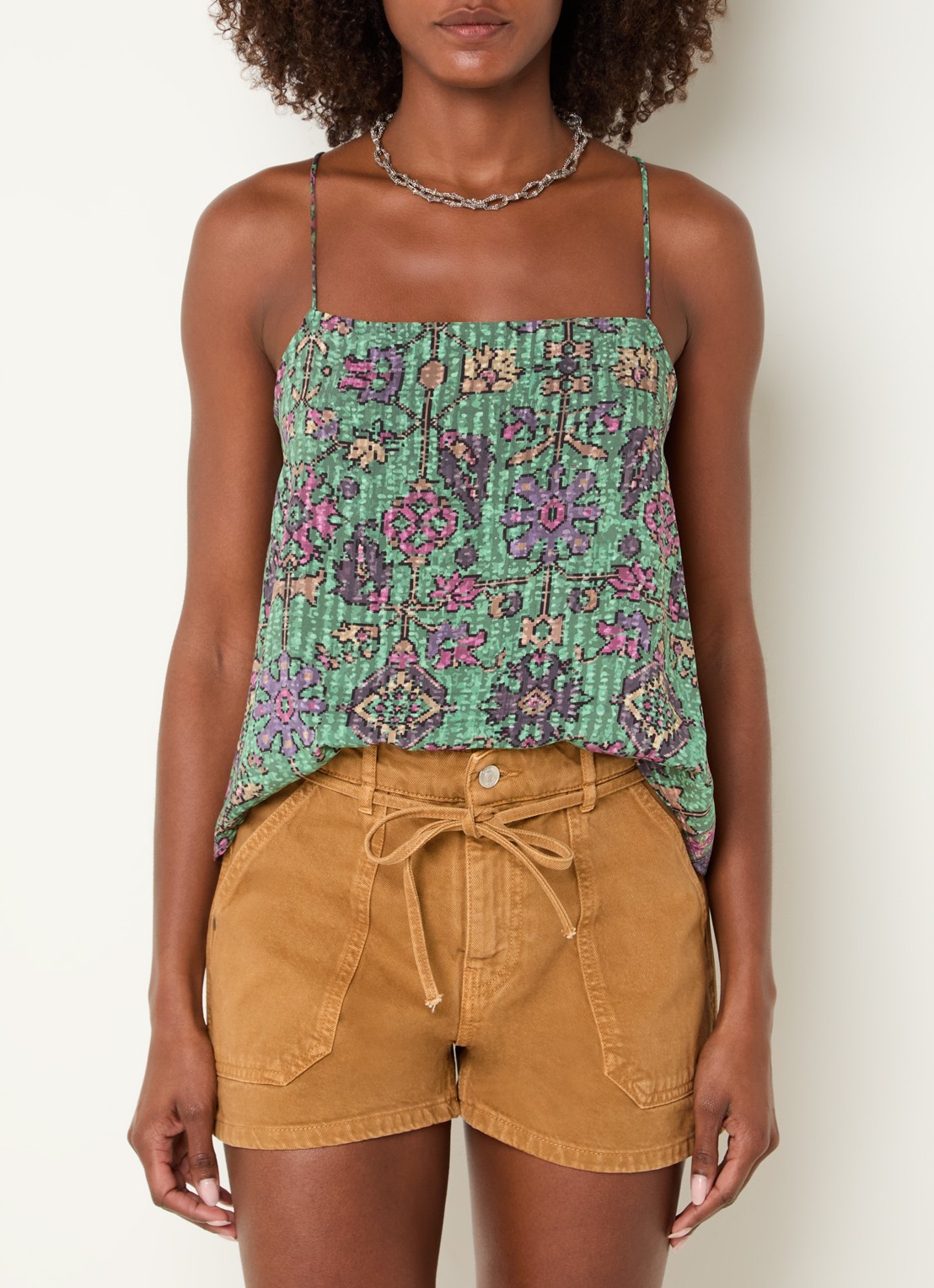 ba&sh Pamela top met print - detail groen