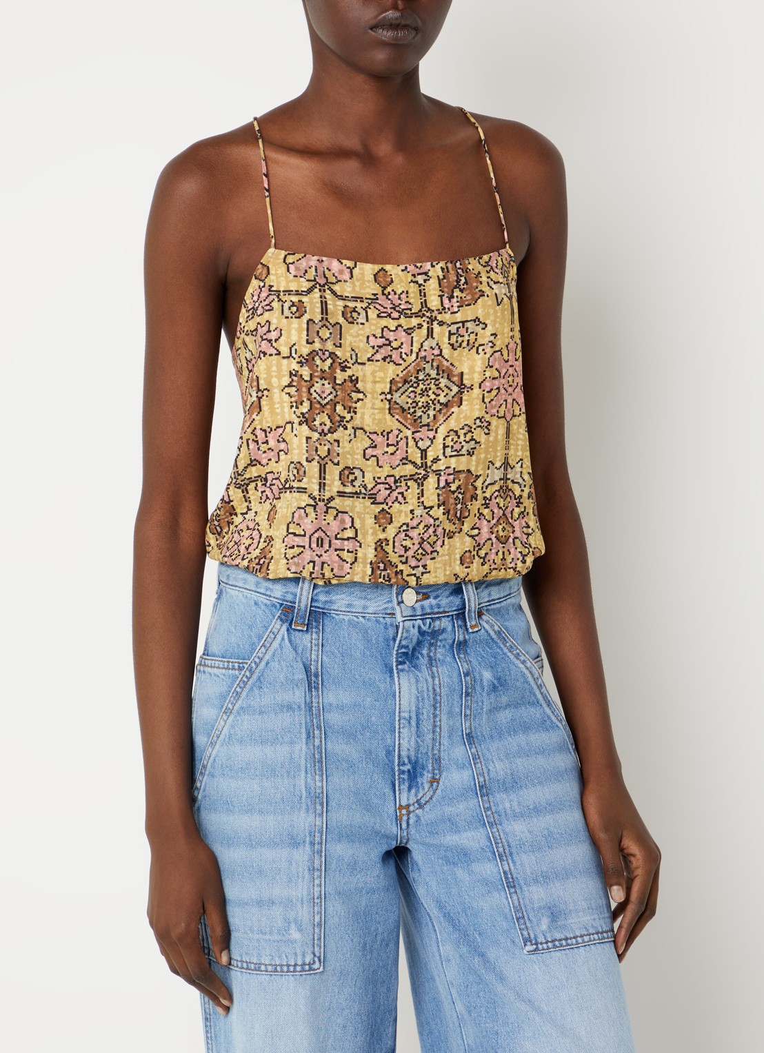 ba&sh Pamela top met print - achterkant 4 geel