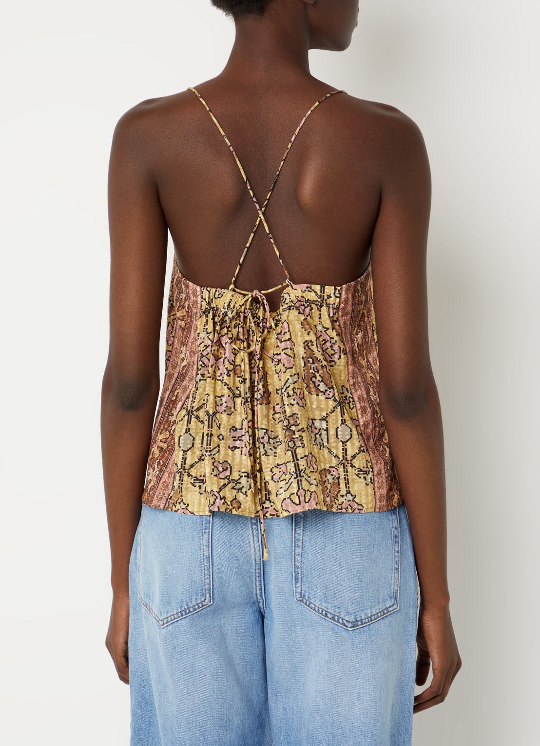 ba&sh Pamela top met print - detail 3 geel