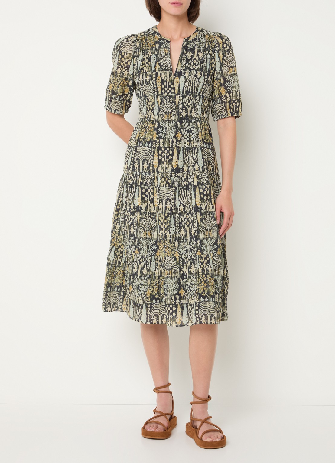 ba&sh Panissa midi tuniekjurk met print - detail 4 mosgroen