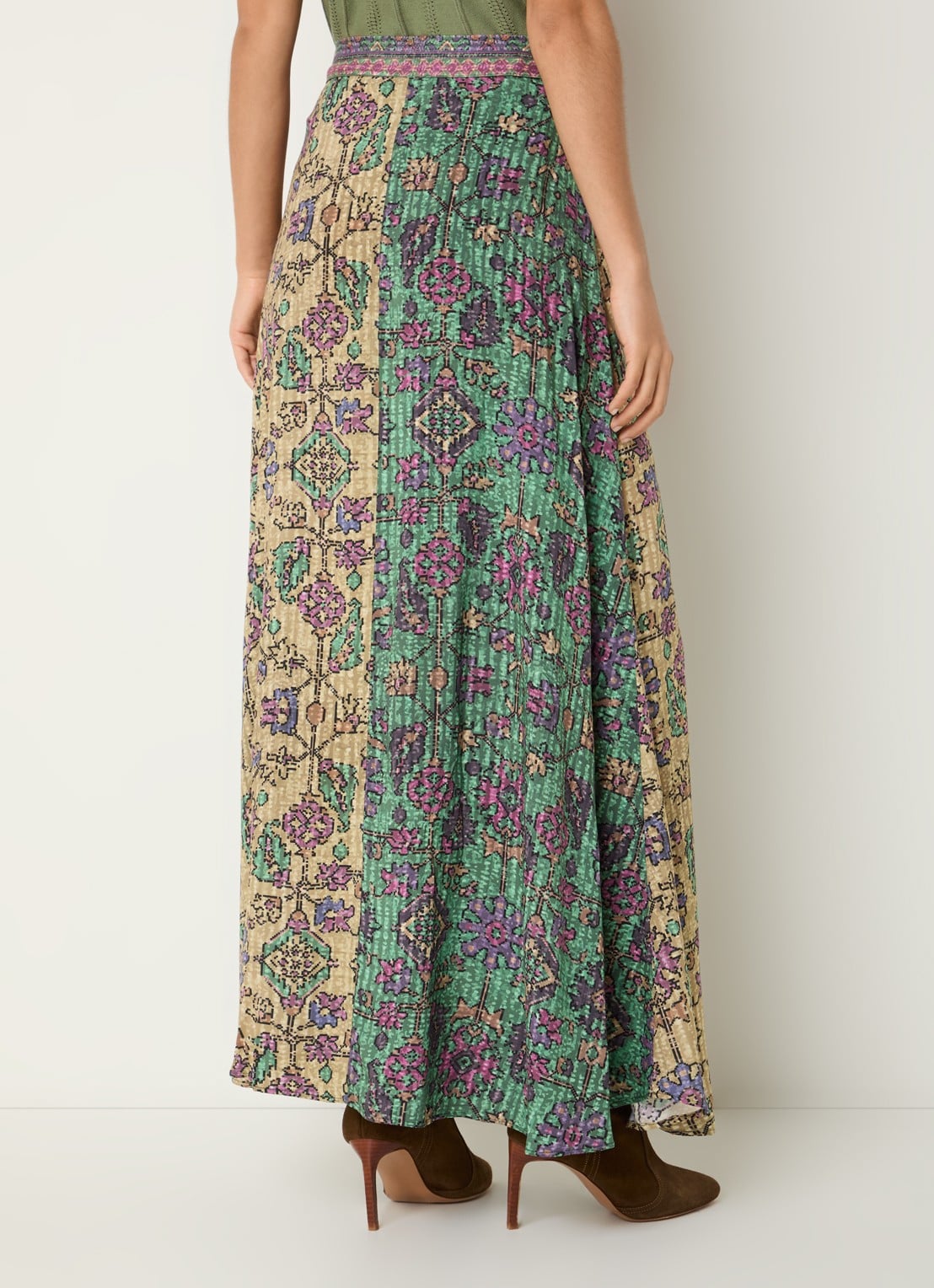 ba&sh Pario high waist maxi rok met print - achterkant groen