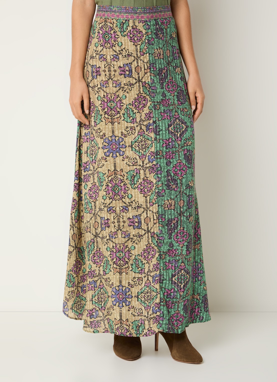 ba&sh Pario high waist maxi rok met print - detail 4 groen