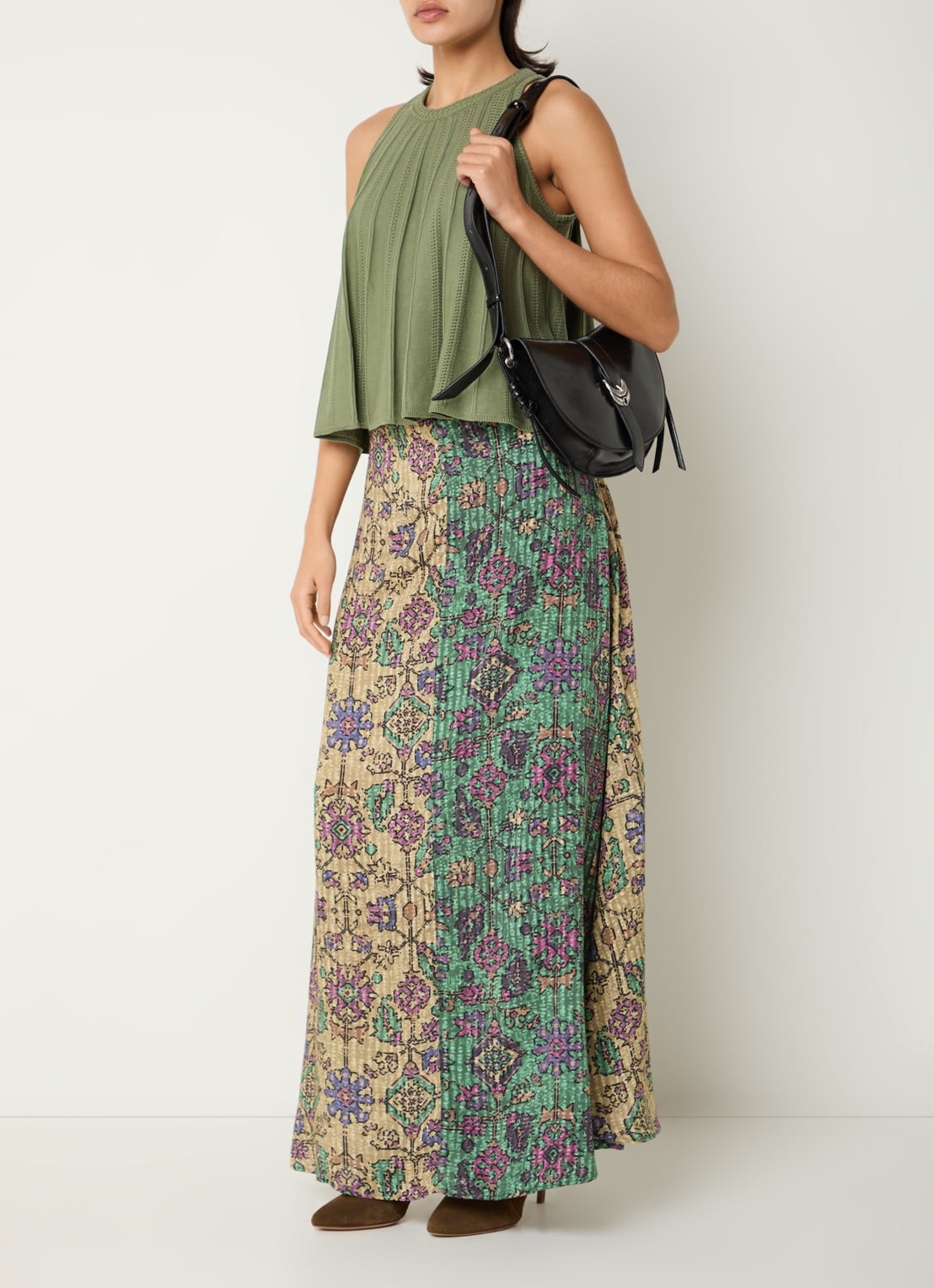 ba&sh Pario high waist maxi rok met print - voorkant 3 groen