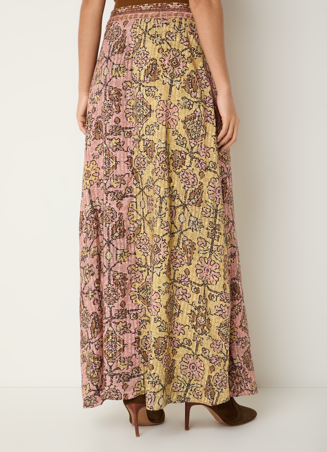 ba&sh Pario high waist maxi rok met print - achterkant geel