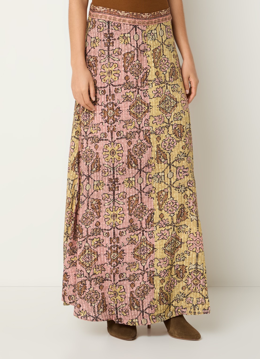 ba&sh Pario high waist maxi rok met print - detail 2 geel