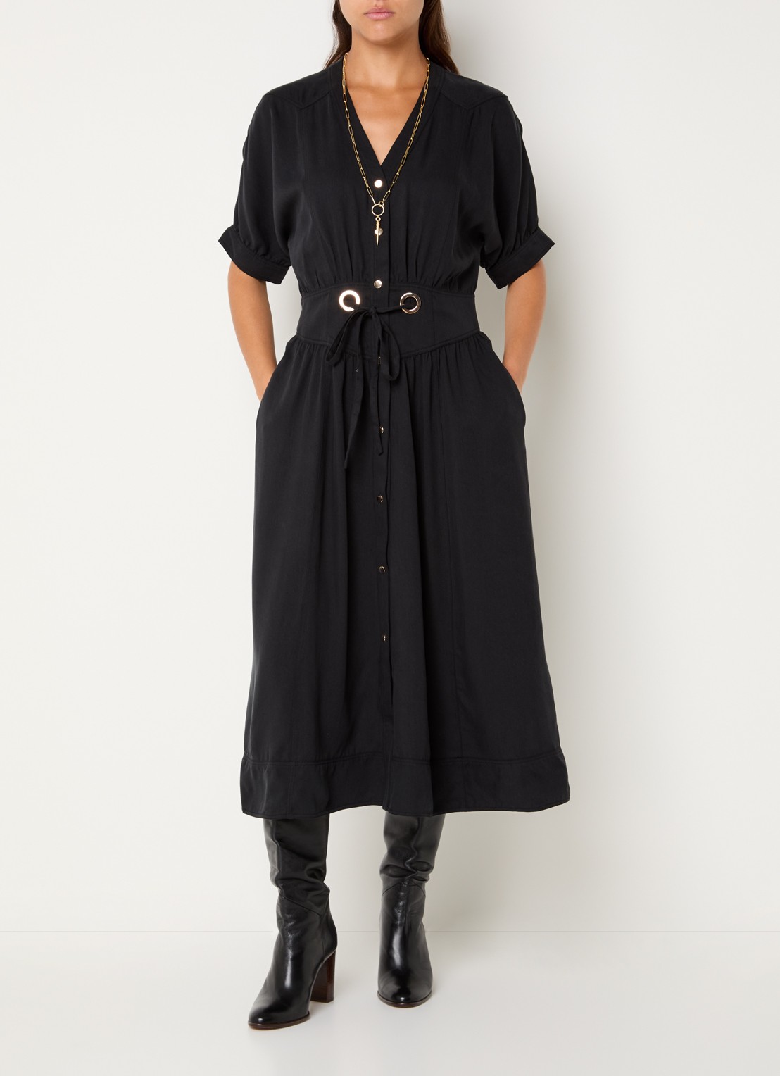ba&sh Parisa maxi jurk met steekzakken - detail 4 zwart