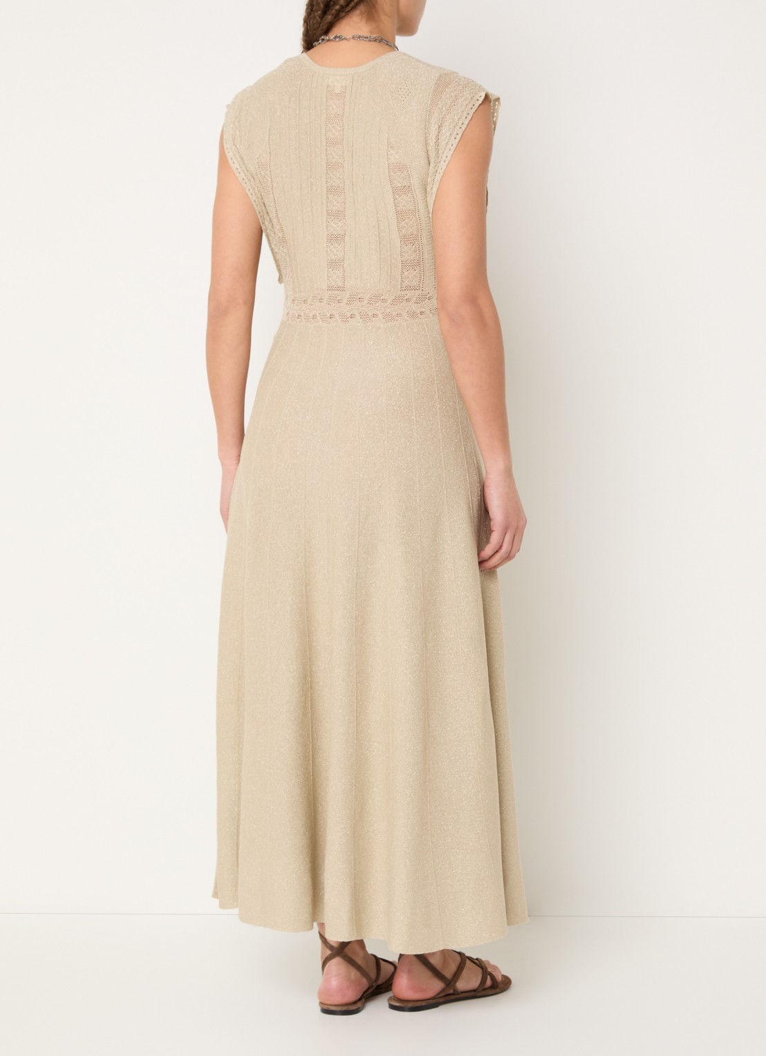 ba&sh Pasqualina maxi jurk met metallic finish - achterkant 2 beige