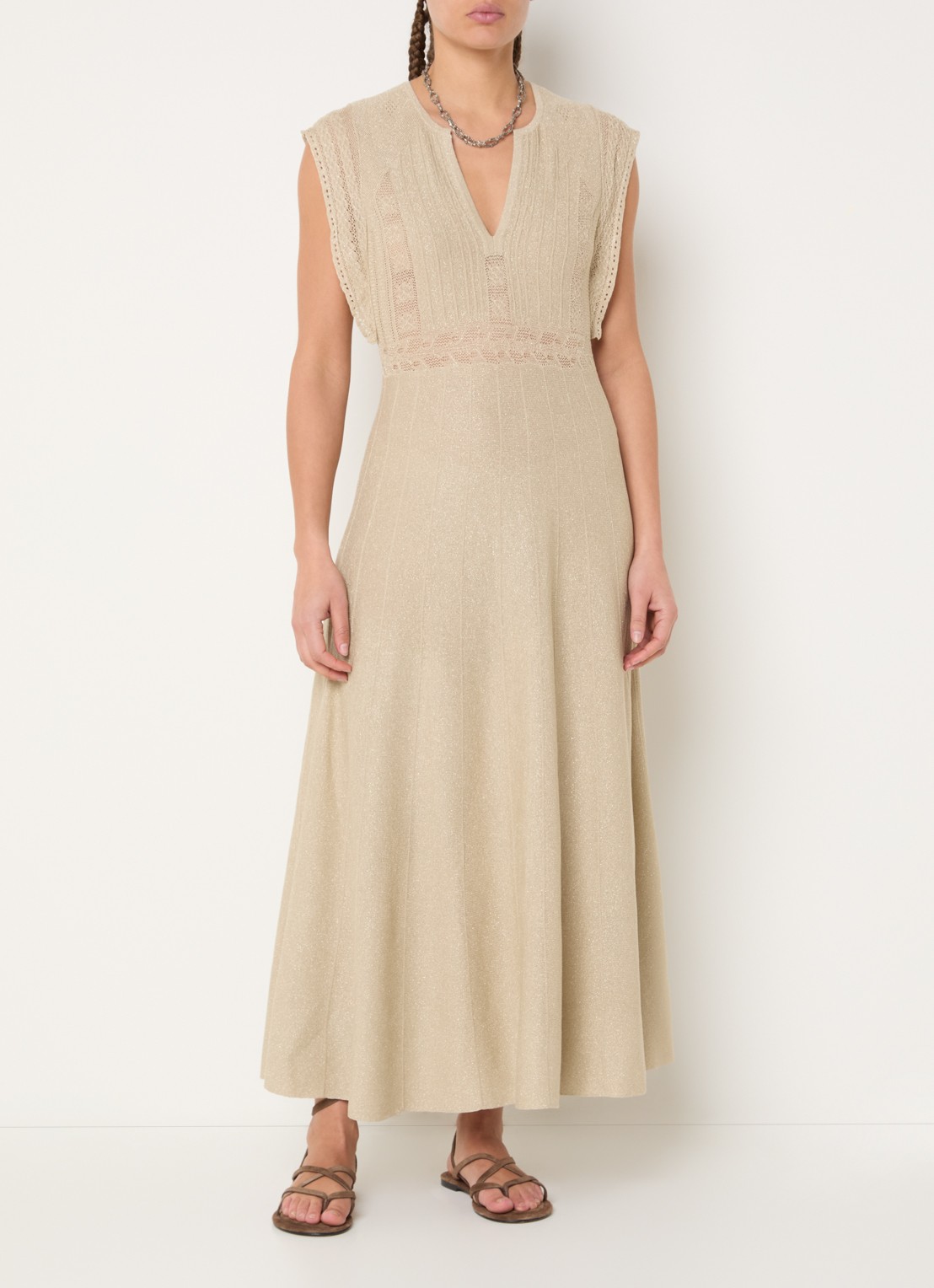 ba&sh Pasqualina maxi jurk met metallic finish - detail beige