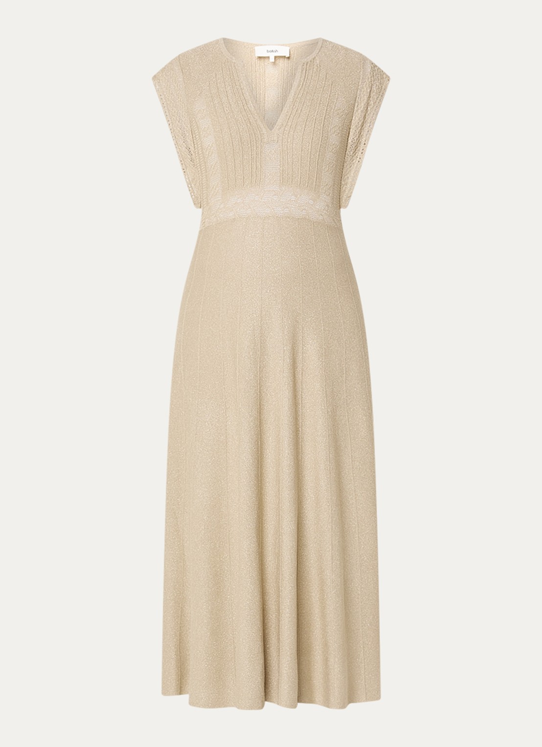ba&sh Pasqualina maxi jurk met metallic finish - voorkant 3 beige