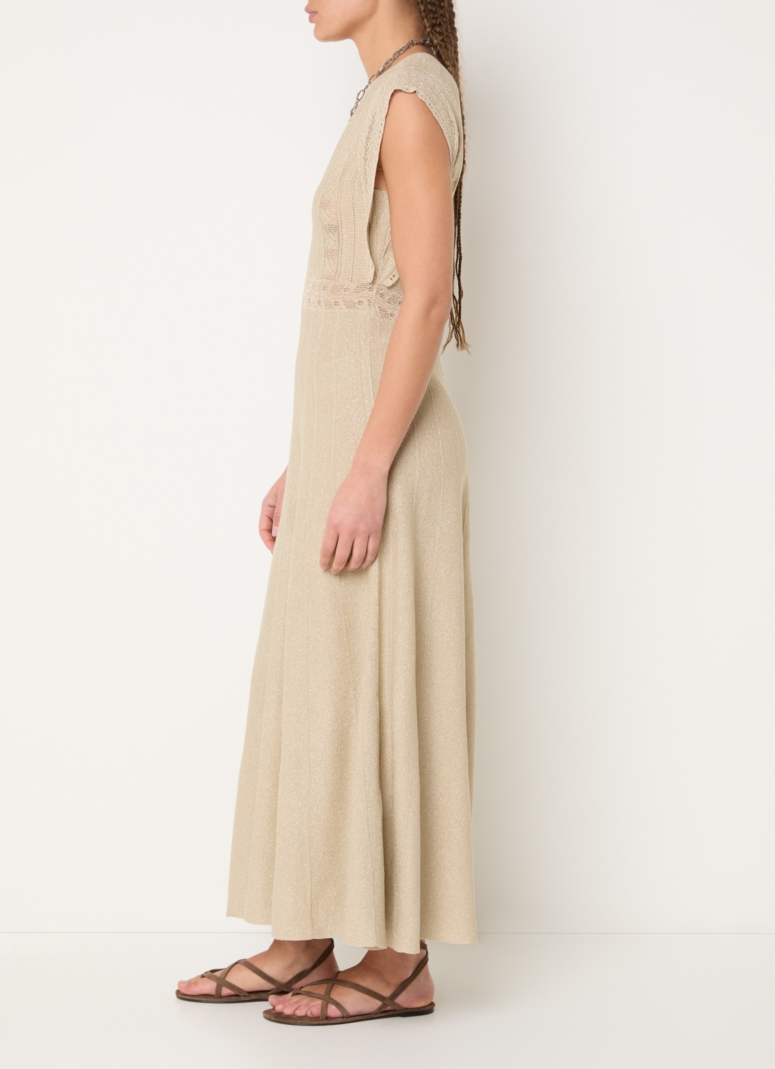 ba&sh Pasqualina maxi jurk met metallic finish - voorkant 4 beige