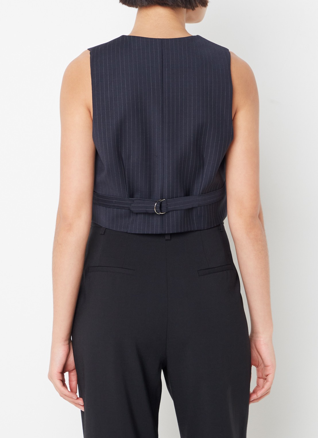 ba&sh Passy gilet in wolblend met streepprint - achterkant 2 donkerblauw