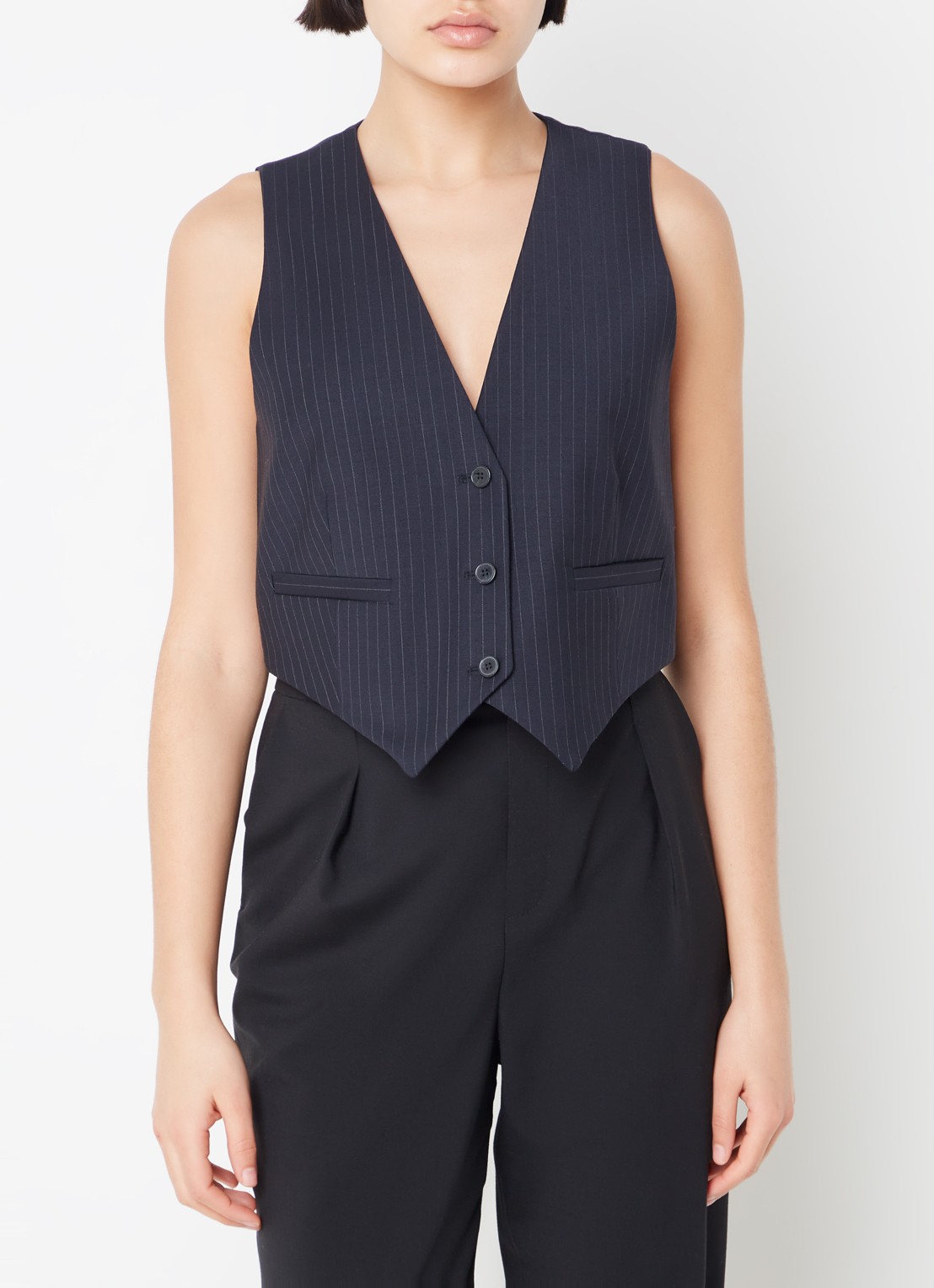 ba&sh Passy gilet in wolblend met streepprint - detail donkerblauw