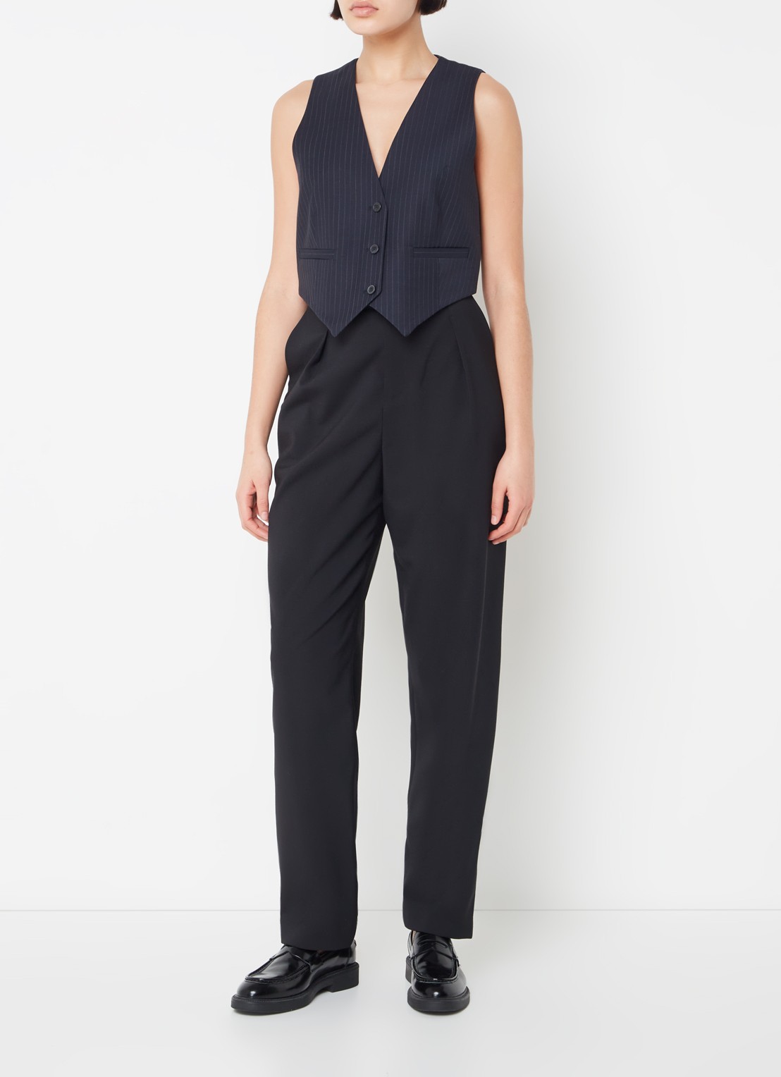 ba&sh Passy gilet in wolblend met streepprint - voorkant 4 donkerblauw