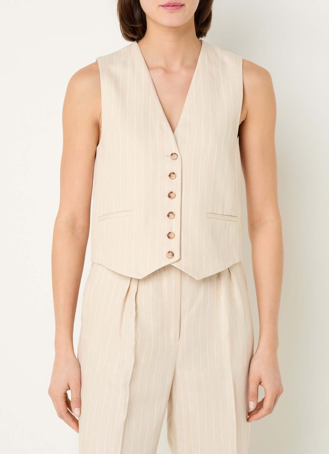 ba&sh Patsy gilet in linnenblend met streepprint - detail 2 beige