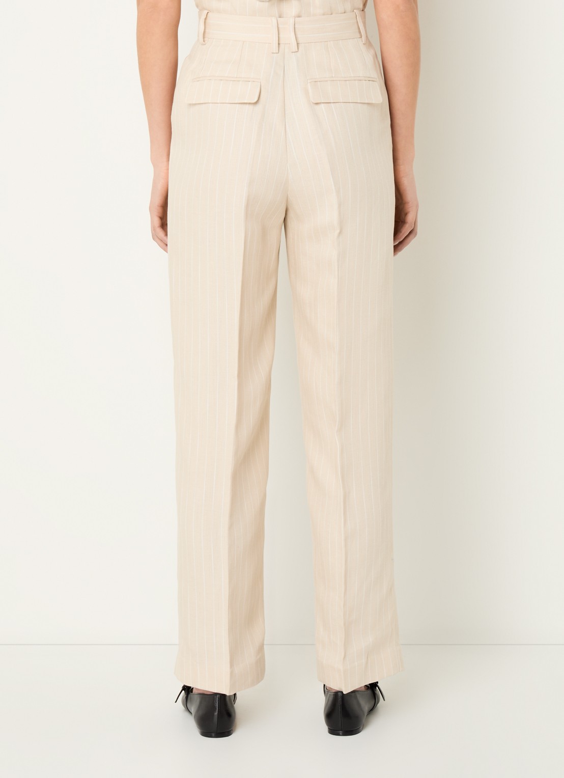 ba&sh Peanut high waist straight fit pantalon in linnenblend met streepprint - achterkant 4 beige