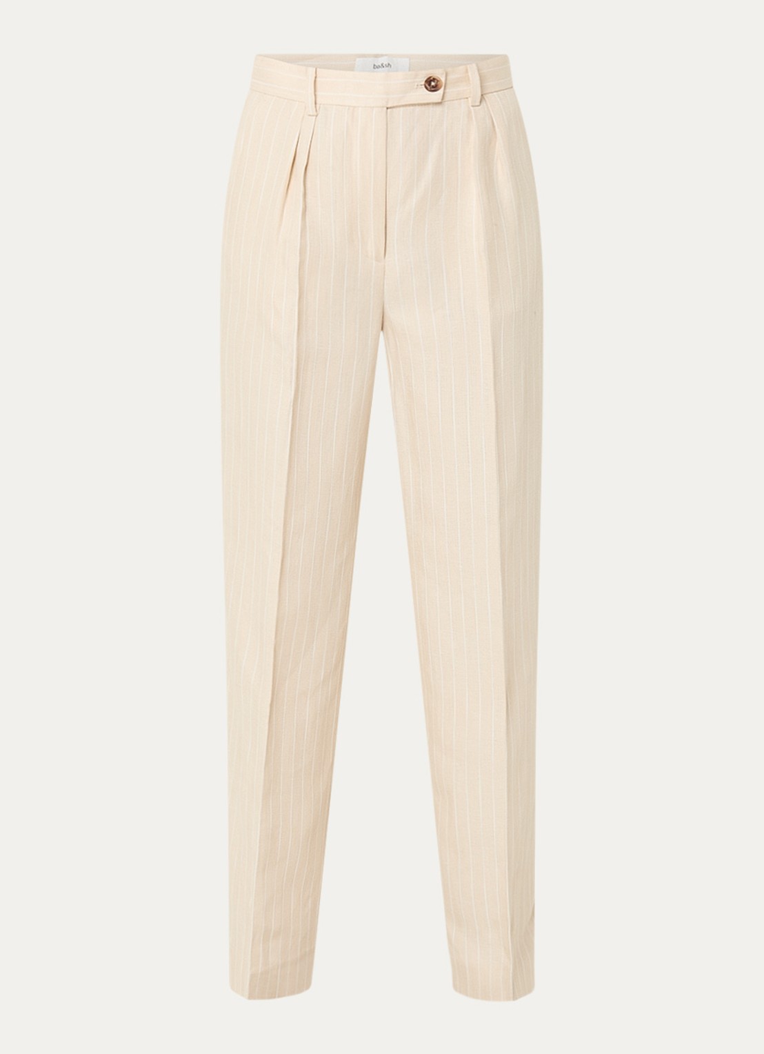 ba&sh Peanut high waist straight fit pantalon in linnenblend met streepprint - voorkant beige