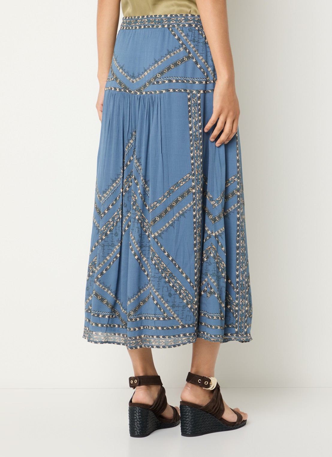 ba&sh Pearl midi rok met print - achterkant blauwgrijs