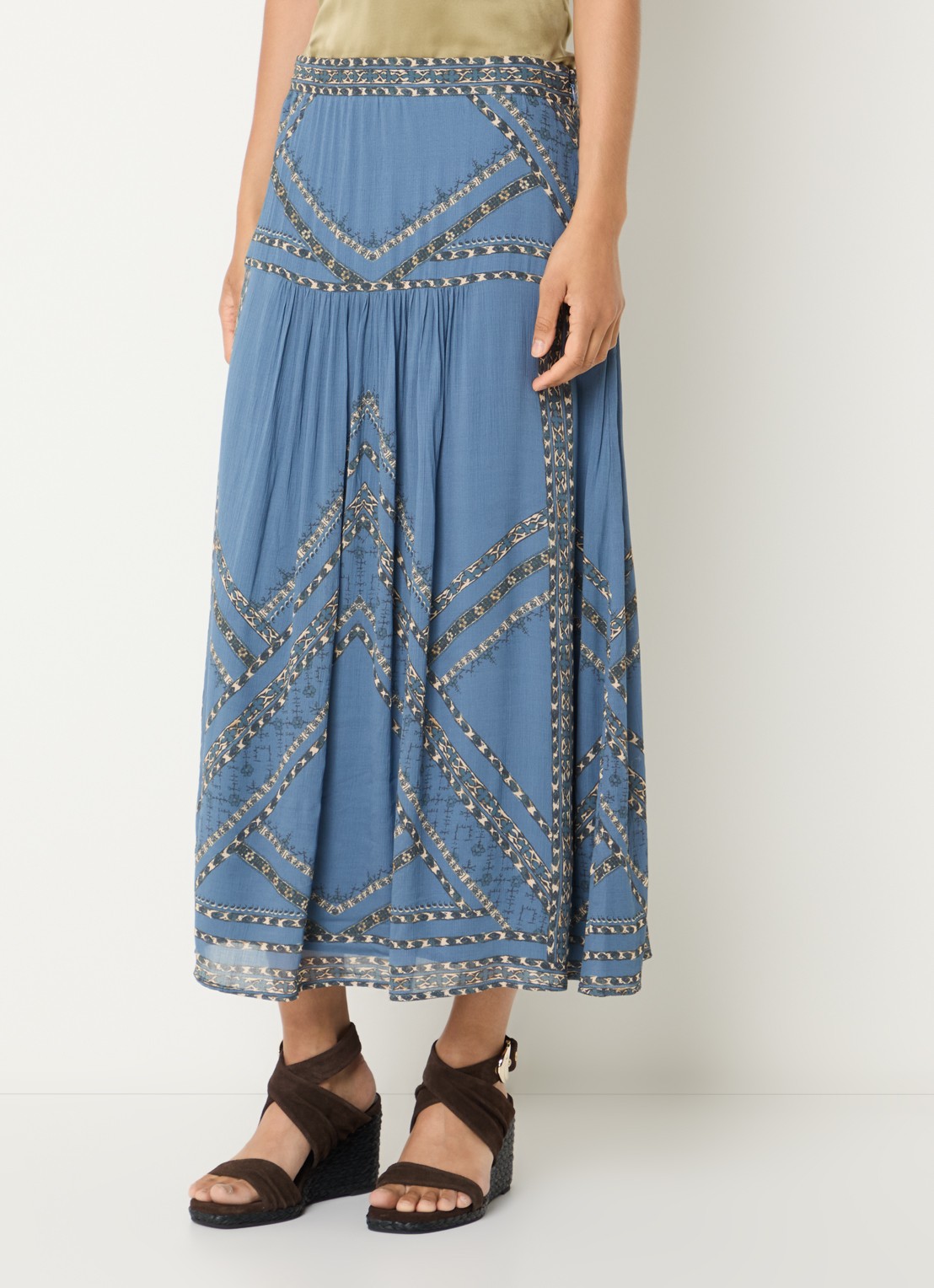 ba&sh Pearl midi rok met print - detail 2 blauwgrijs