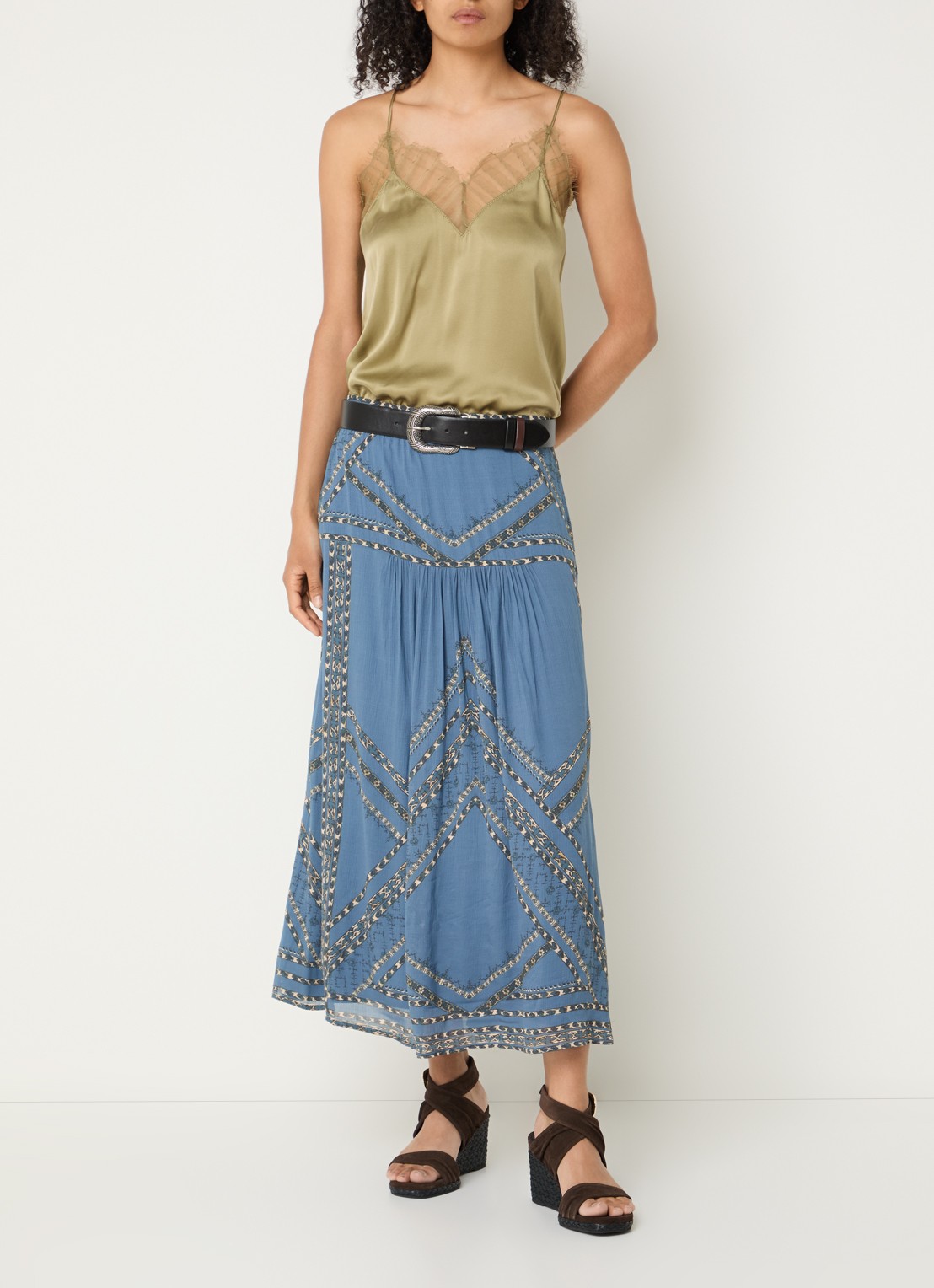 ba&sh Pearl midi rok met print - voorkant 4 blauwgrijs