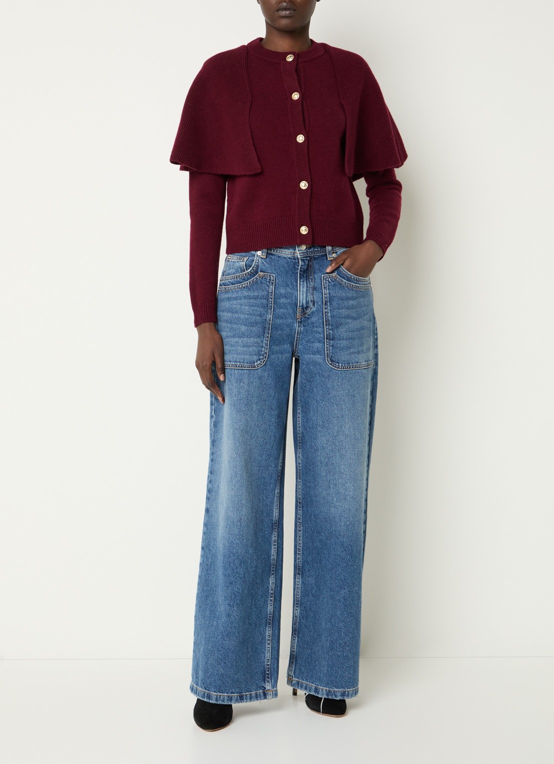 ba&sh Peggy fijngebreid vest van wol - voorkant 3 cranberryrood