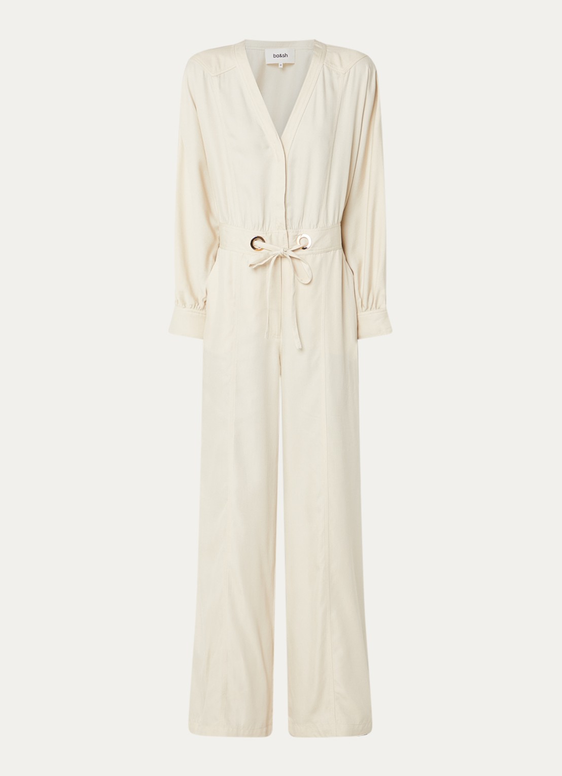 ba&sh Pere loose fit jumpsuit met ceintuur - voorkant 3 beige