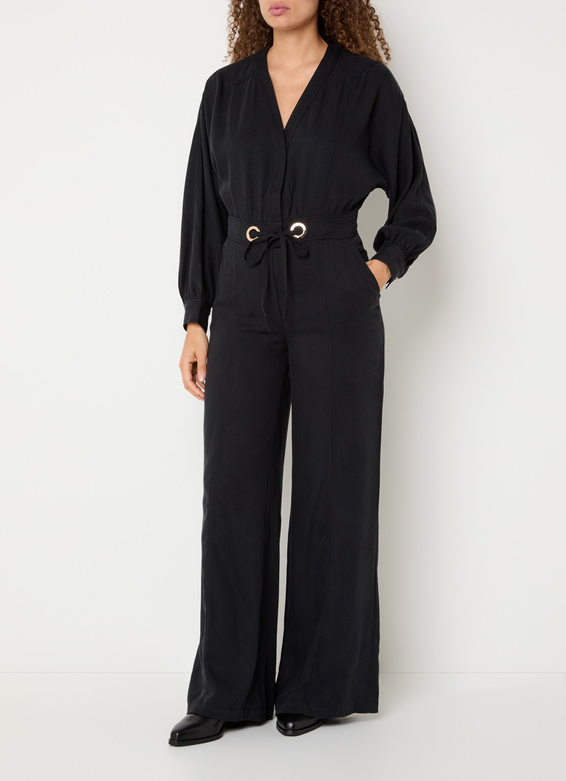 ba&sh Pere loose fit jumpsuit met ceintuur - detail antraciet