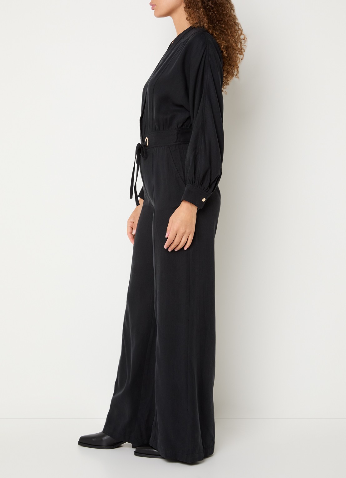 ba&sh Pere loose fit jumpsuit met ceintuur - voorkant 4 antraciet