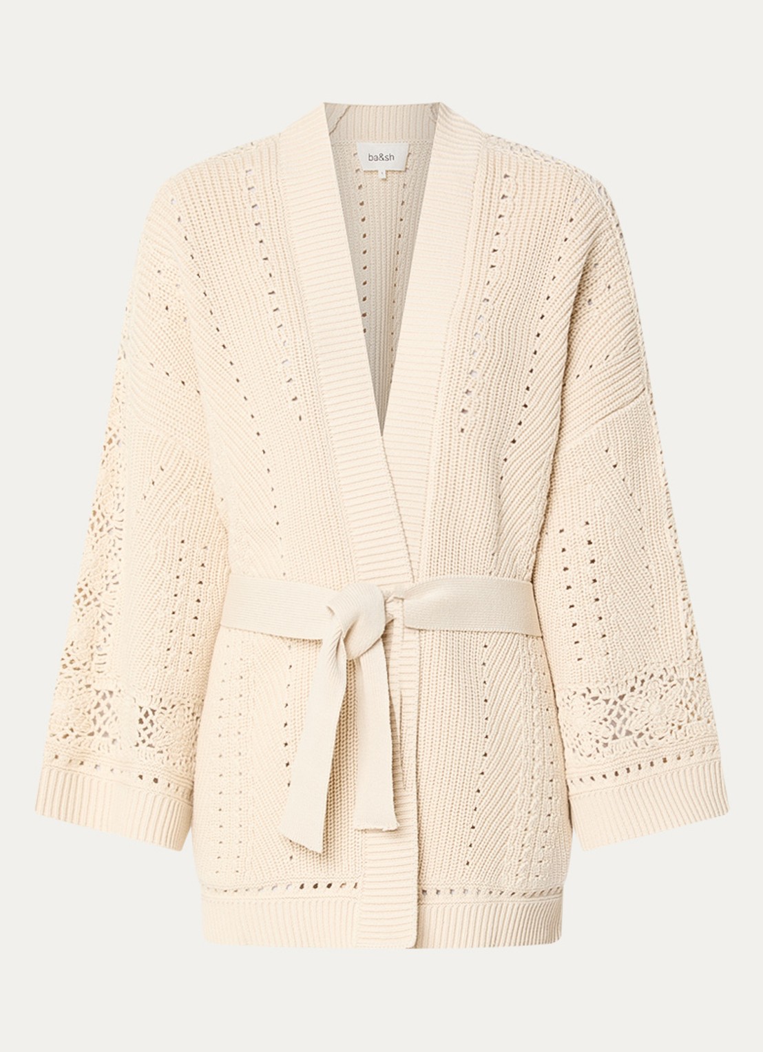 ba&sh Perine grofgebreid vest met opengewerkt detail - voorkant 3 gebroken wit