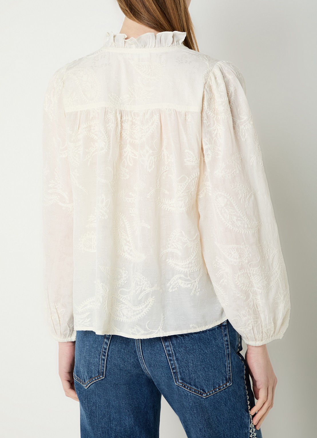 ba&sh Petty semi-transparante blouse met borduring - achterkant 4 gebroken wit