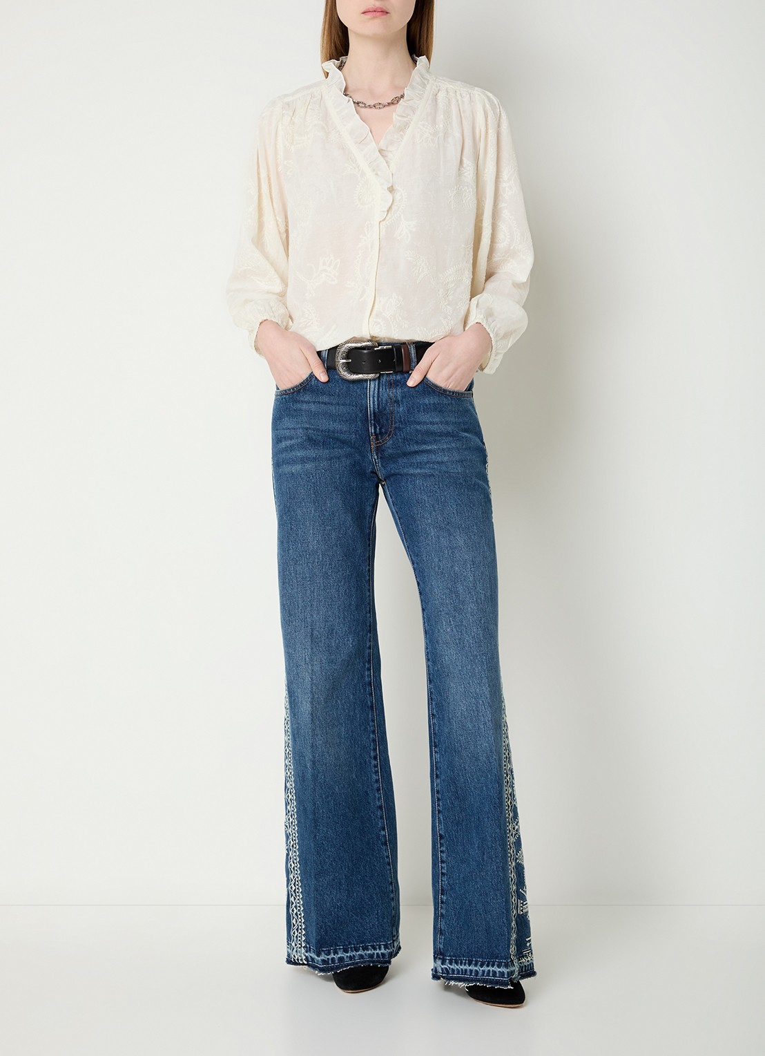 ba&sh Petty semi-transparante blouse met borduring - voorkant 2 gebroken wit