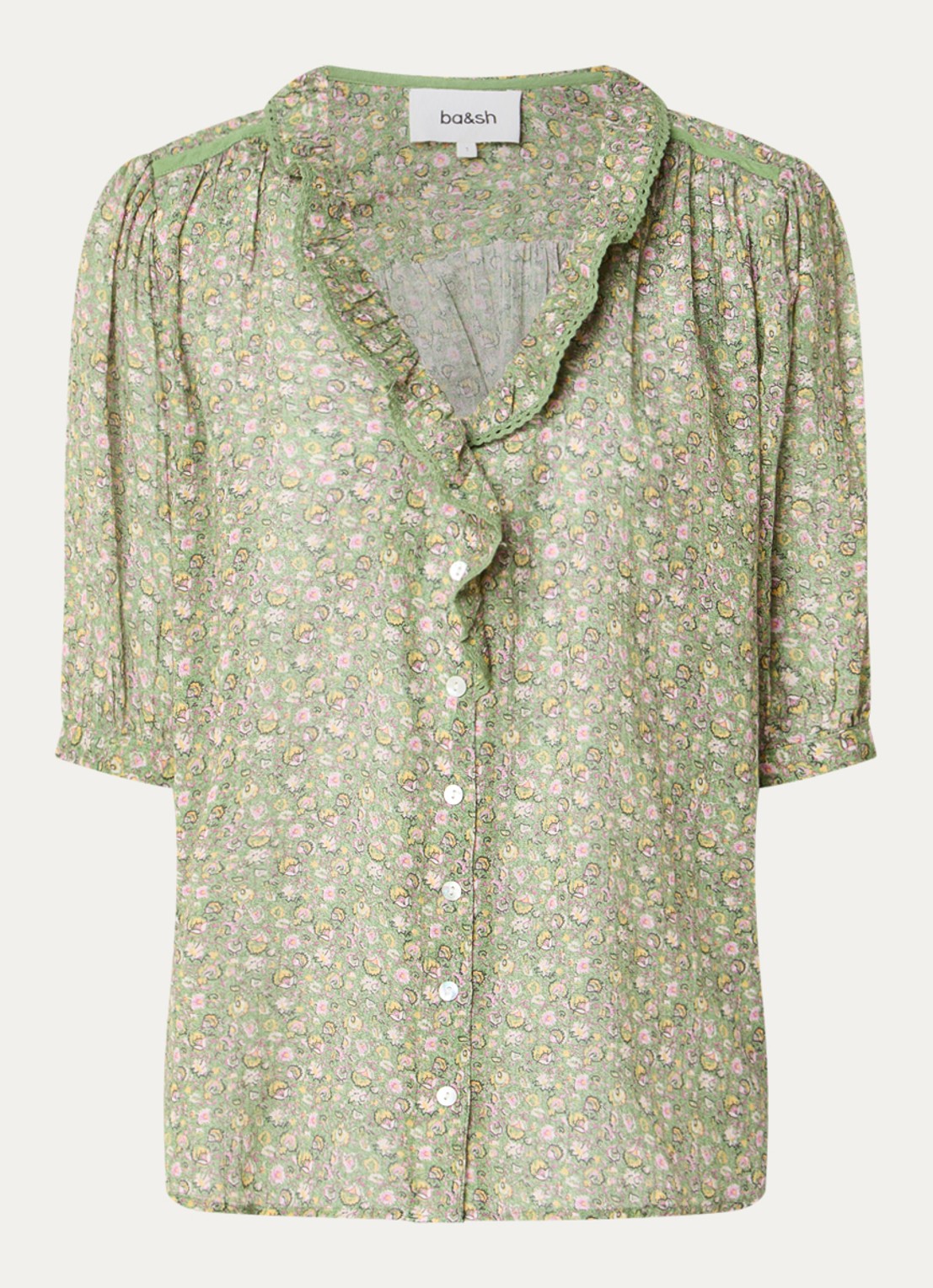 ba&sh Physalys blouse met bloemenprint - voorkant 2 groen