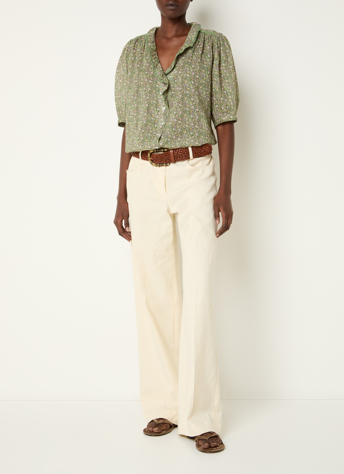 ba&sh Physalys blouse met bloemenprint - voorkant 3 groen