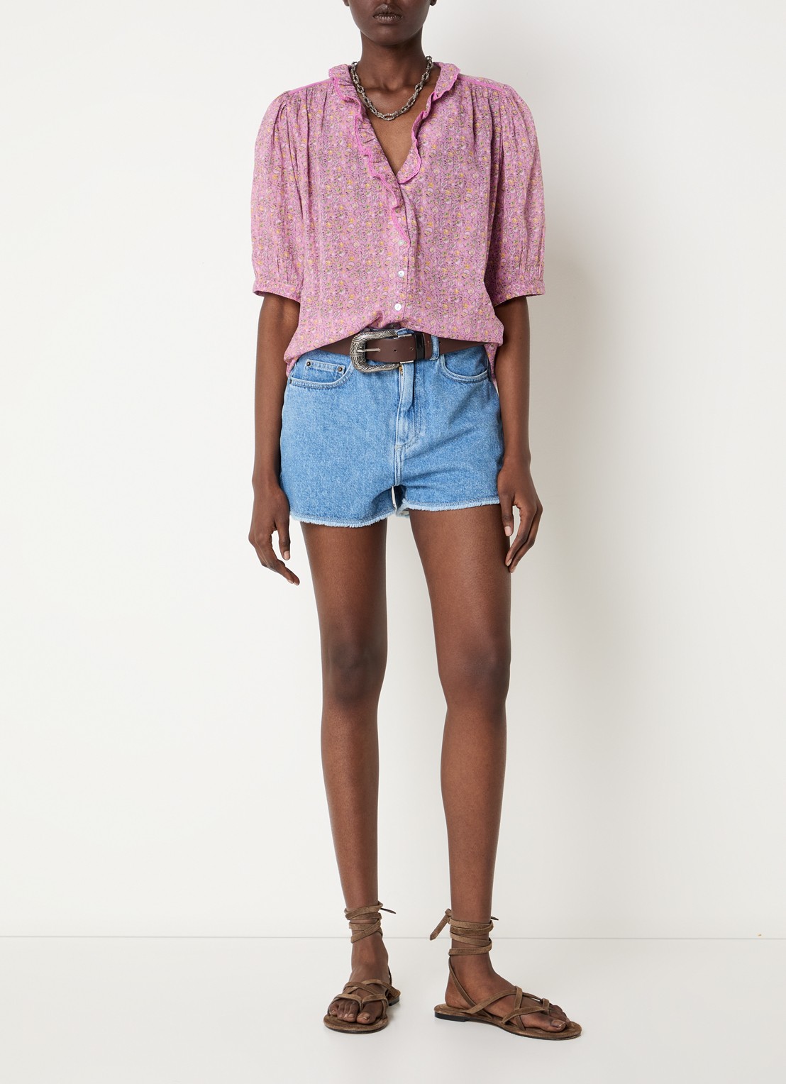 ba&sh Physalys blouse met bloemenprint - voorkant 3 roze
