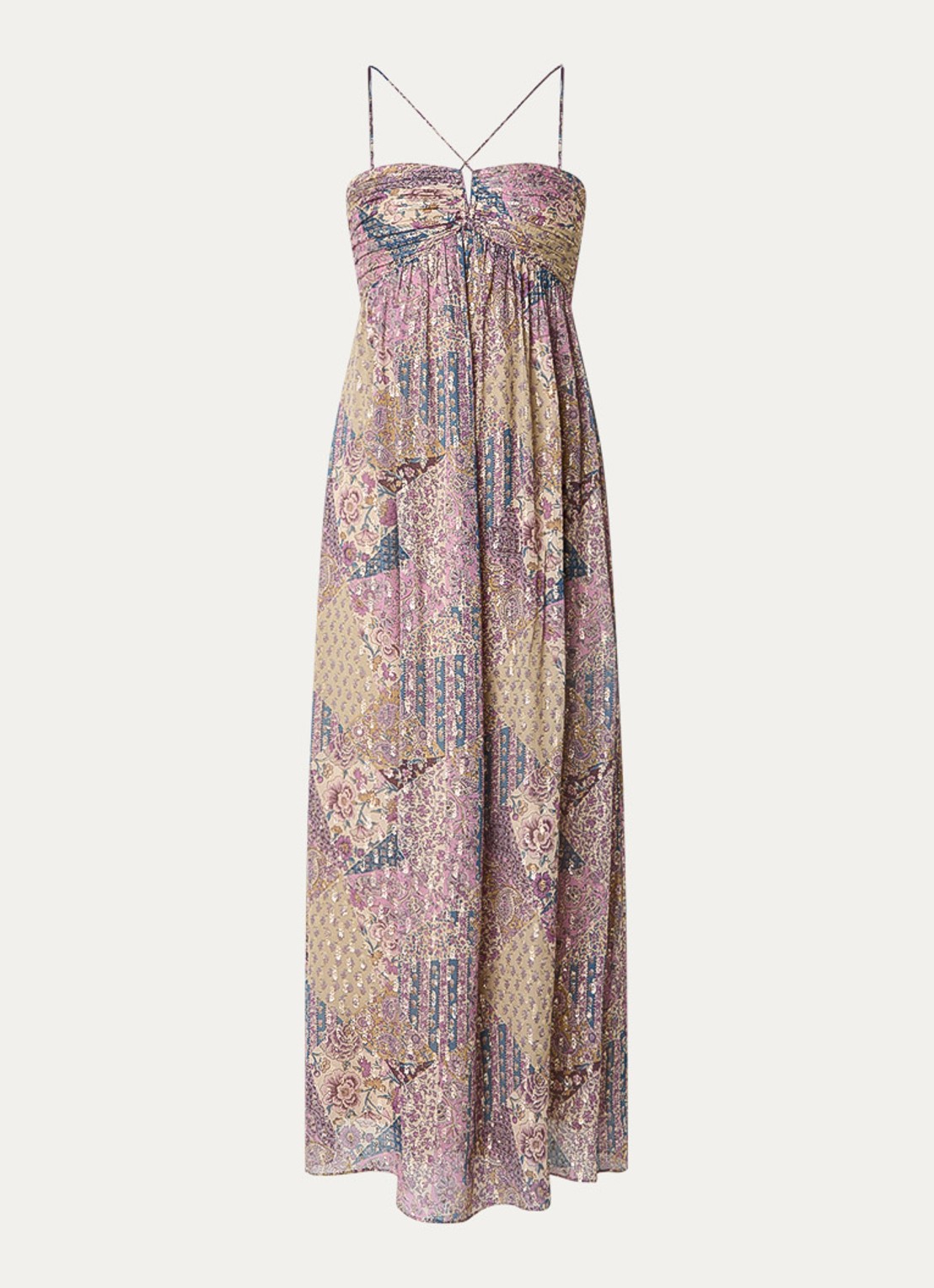 ba&sh Pietra maxi jurk met bloemenprint en lurex - voorkant 2 paars