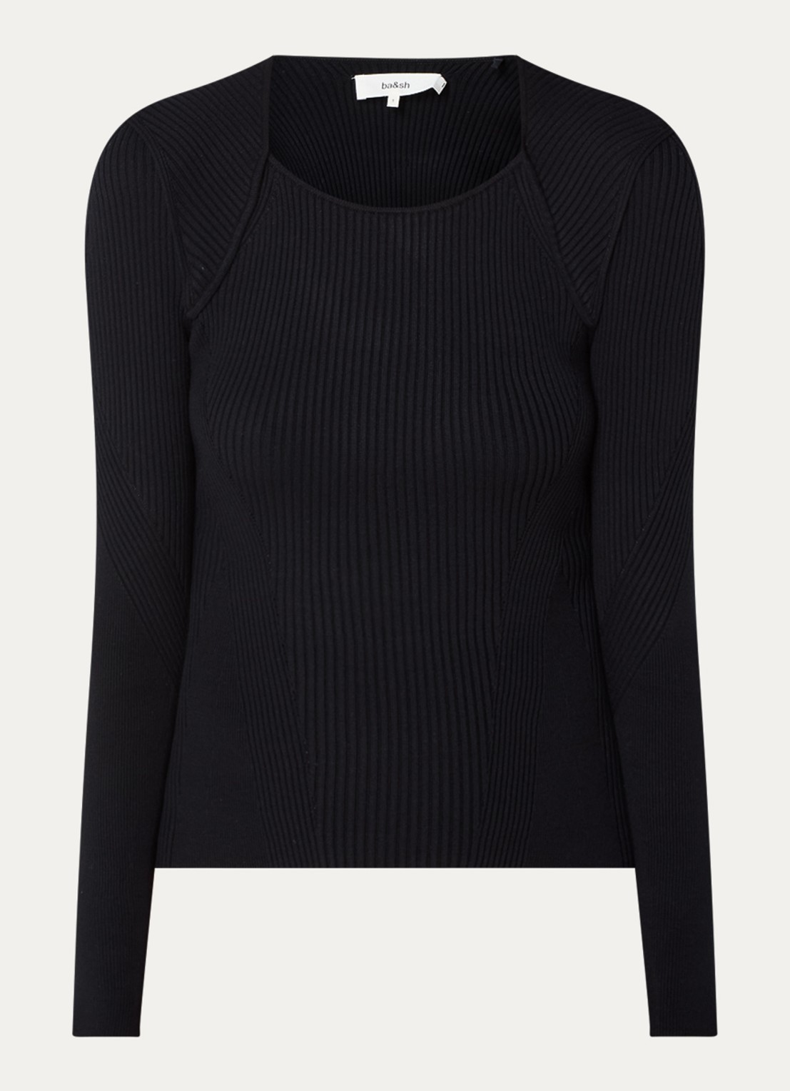ba&sh Pietra ribgebreide trui met cut-out detail - voorkant 2 zwart