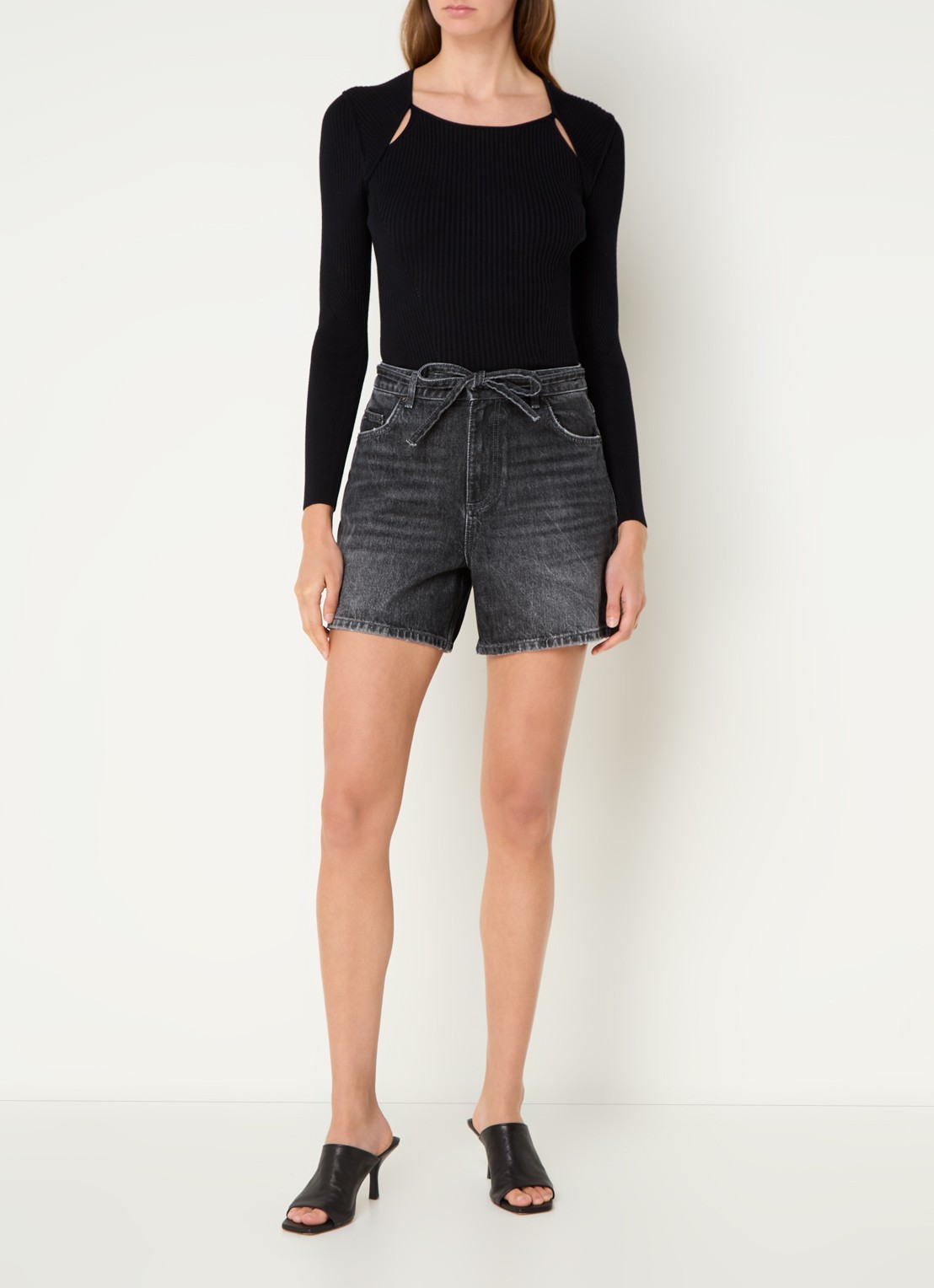 ba&sh Pietra ribgebreide trui met cut-out detail - voorkant 3 zwart